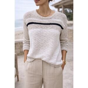 James Perse Cotton Linen Luxury Knit Sweater Pullover Jumper Cream Small Crew